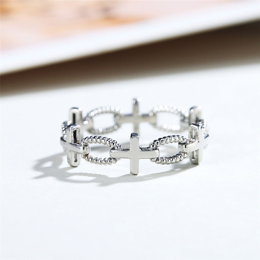 Christianartworkshop Anello della fede con croce incisa in stile retrò minimalista - image 1