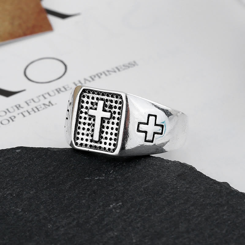 Christianartworkshop Anello regolabile con croce incisa minimalista in argento sterling 925 - image 1