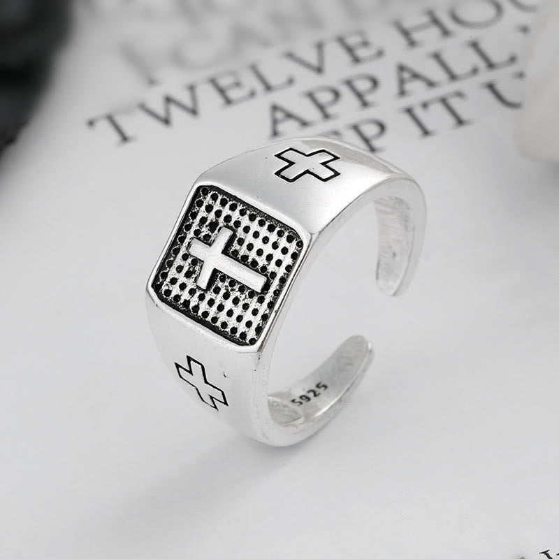 Christianartworkshop Anello regolabile con croce incisa minimalista in argento sterling 925 - Adatto per taglie USA 5-10 - image 0