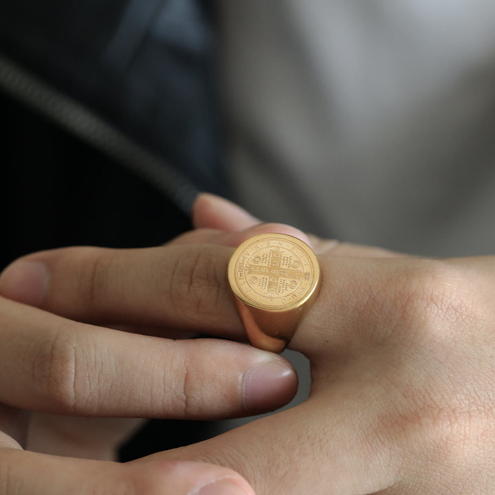 Christianartworkshop 8 stili retrò classico anello di protezione inciso con simbolo di San Benedetto - image 19