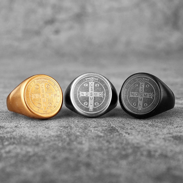 Christianartworkshop 8 stili retrò classico anello di protezione inciso con simbolo di San Benedetto - image 16