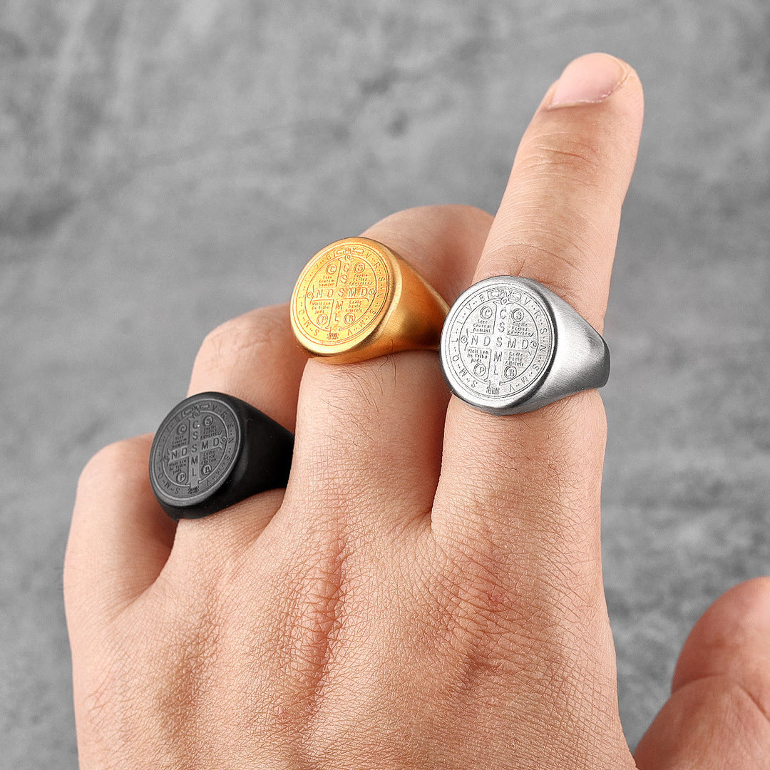 Christianartworkshop 8 stili retrò classico anello di protezione inciso con simbolo di San Benedetto - image 15