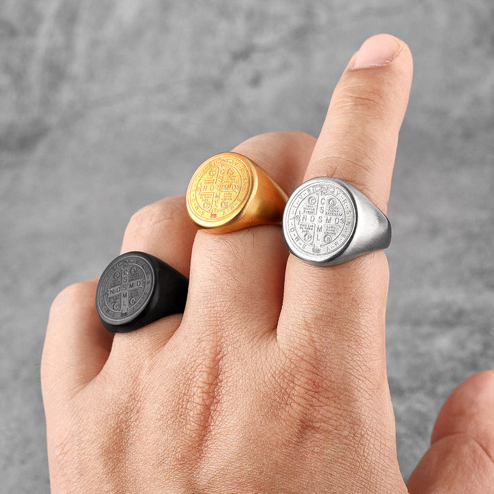 Christianartworkshop 8 stili retrò classico anello di protezione inciso con simbolo di San Benedetto - image 15