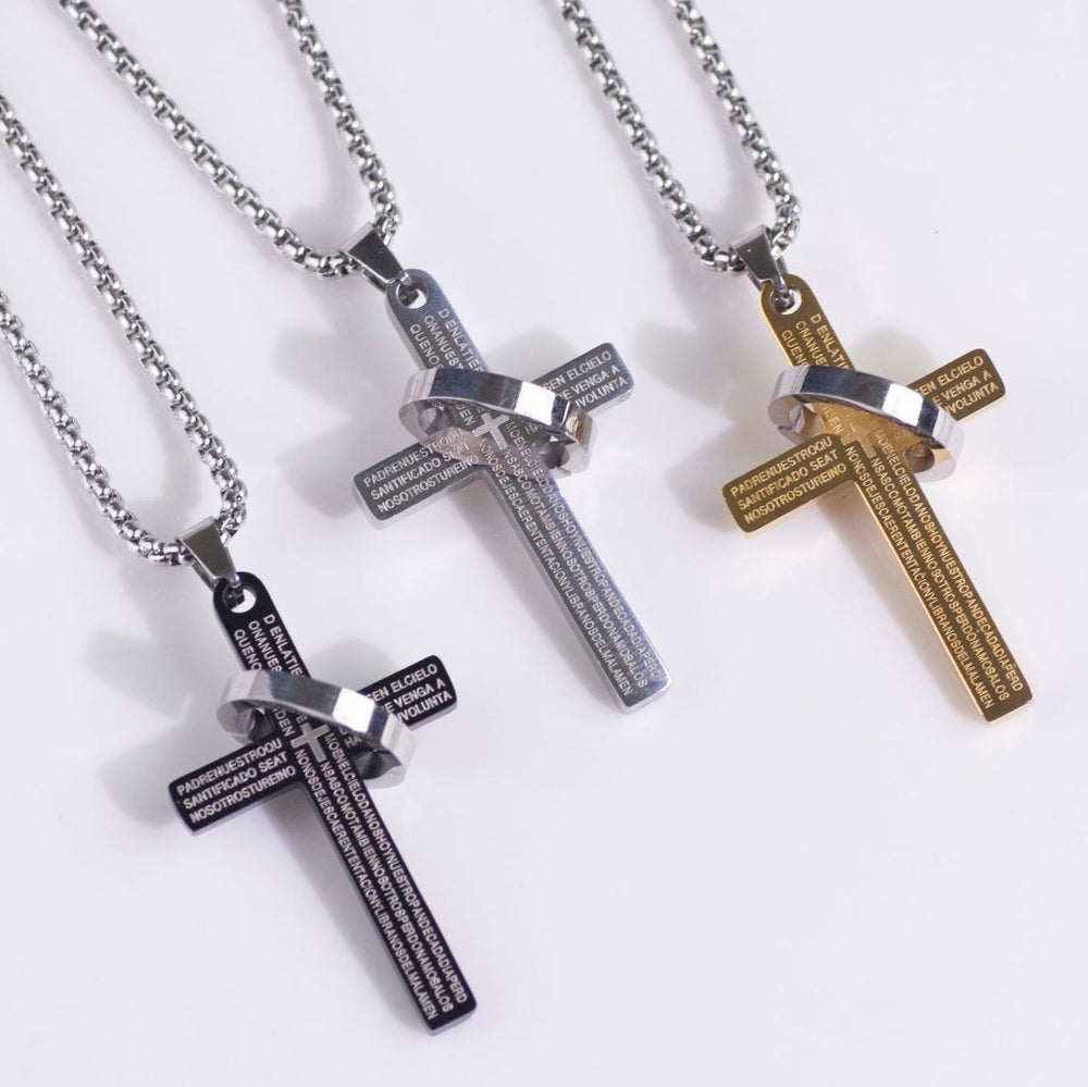 Christianartworkshop Collana con ciondolo minimalista a forma di croce con versetto biblico e anello - image 1