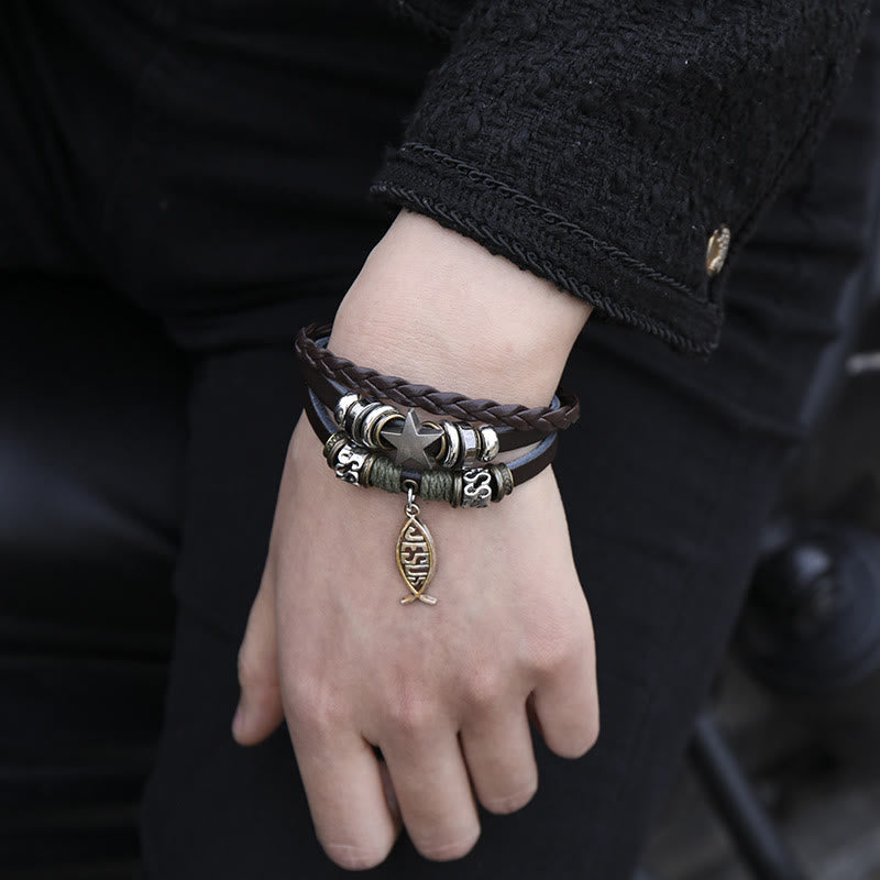 Christianartworkshop Braccialetto regolabile in pelle con motivo retrò Gesù-Pesce - Ittiti - image 0