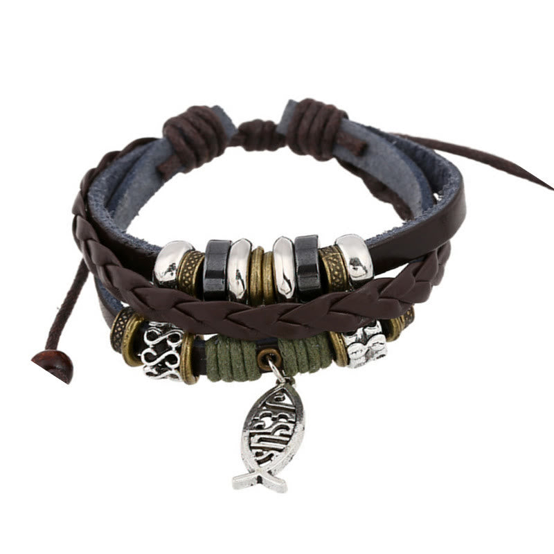 Christianartworkshop Braccialetto regolabile in pelle con motivo retrò Gesù-Pesce - image 5