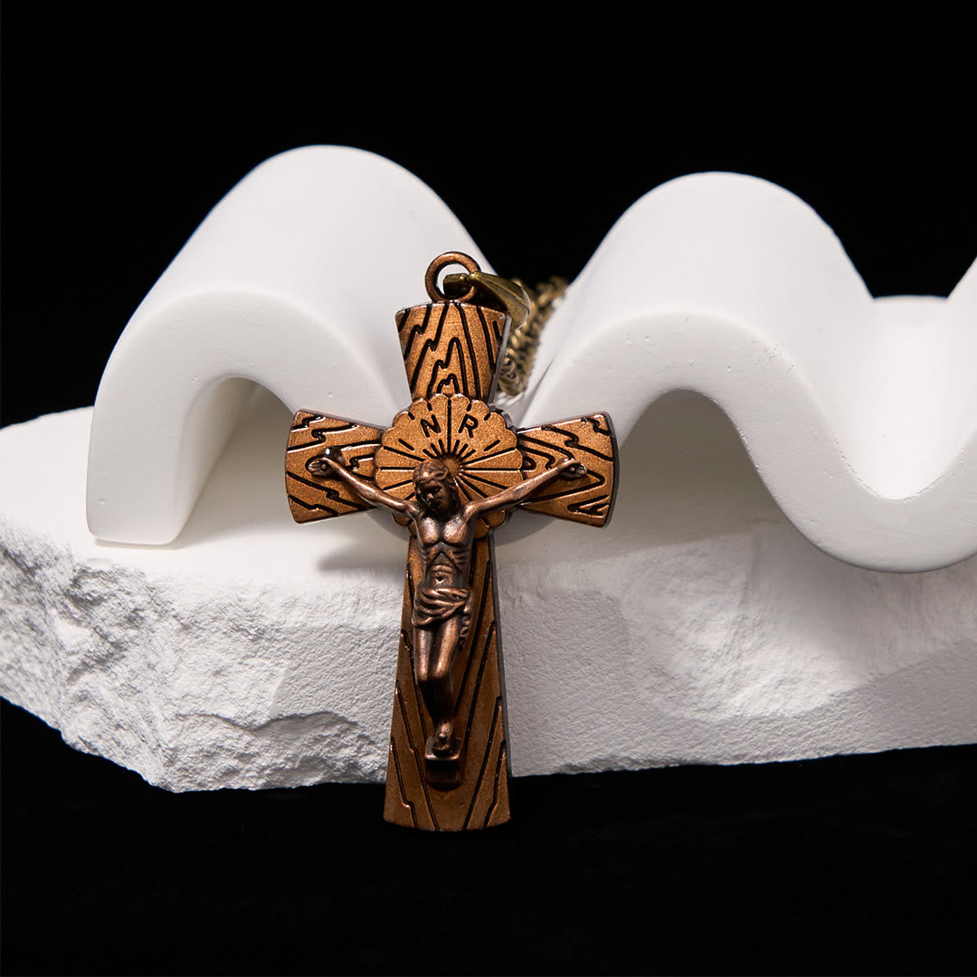 Collana con ciondolo in acciaio al titanio e croce di Gesù con motivo ad albero in stile retrò Christianartworkshop - Rame rosso - image 2