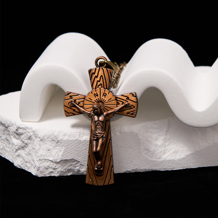 Collana con ciondolo in acciaio al titanio e croce di Gesù con motivo ad albero in stile retrò Christianartworkshop - Rame rosso - image 2