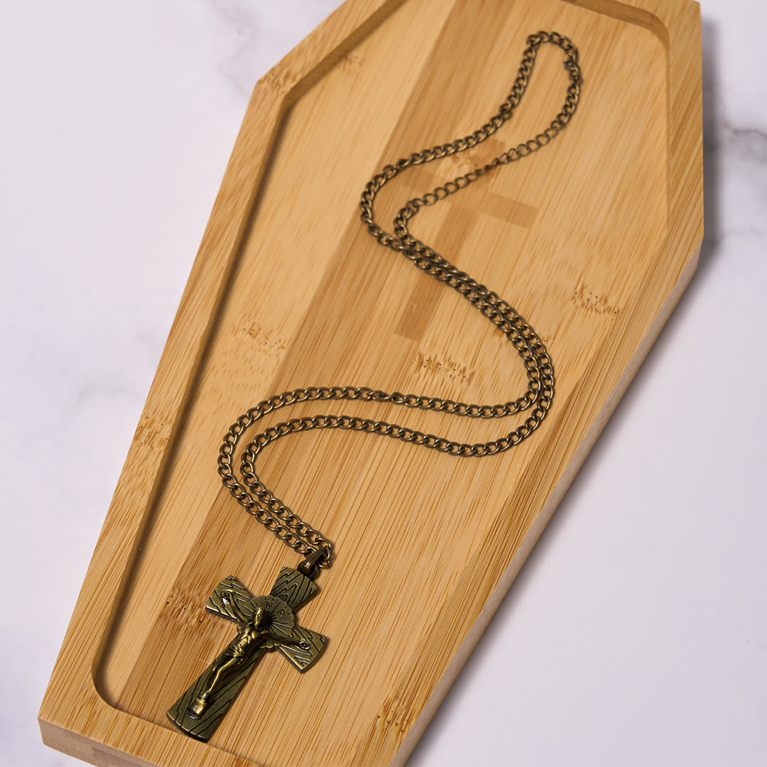 Collana con ciondolo in acciaio al titanio e croce di Gesù con motivo ad albero in stile retrò Christianartworkshop - image 14