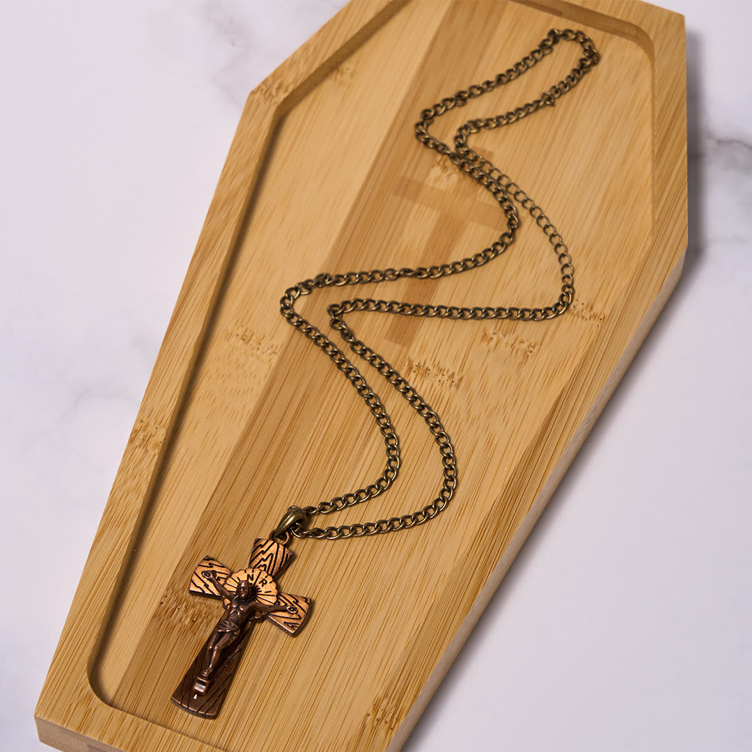 Collana con ciondolo in acciaio al titanio e croce di Gesù con motivo ad albero in stile retrò Christianartworkshop - image 15