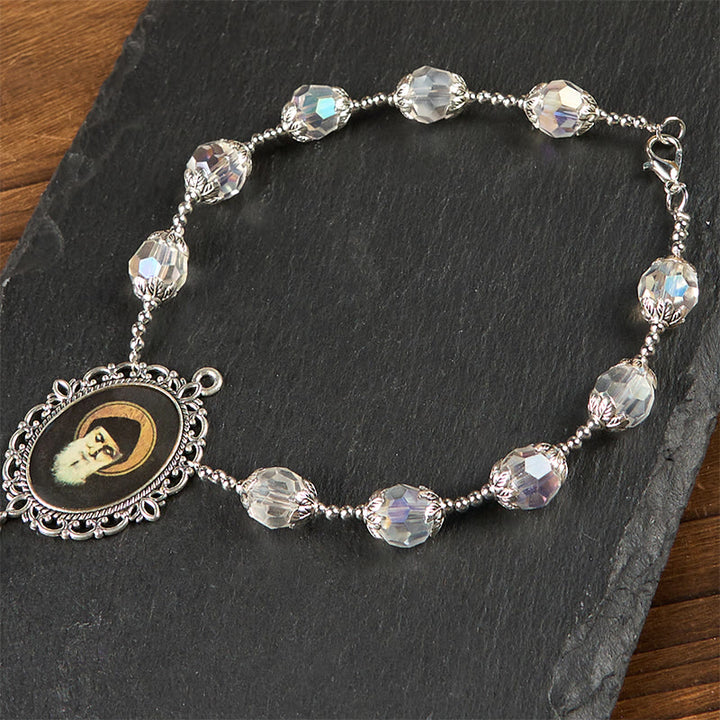 Christianartworkshop Medaglia di San Charbel e Croce di Cristallo Trasparente da 10 mm Rosario Tascabile da Una Decina - image 4