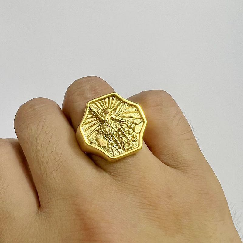 Anello esclusivo dell'Arcangelo San Michele realizzato a mano Christianartworkshop - Espressione della fede quotidiana  - image 4