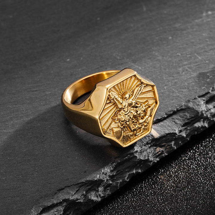 Anello esclusivo dell'Arcangelo San Michele realizzato a mano Christianartworkshop - Espressione della fede quotidiana  - image 2