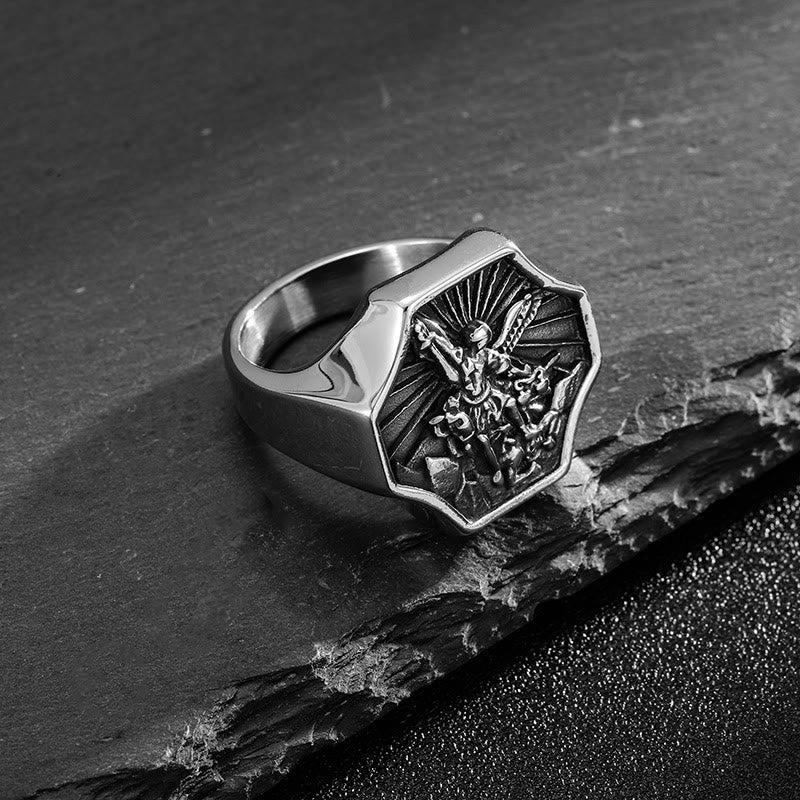 Anello esclusivo dell'Arcangelo San Michele realizzato a mano Christianartworkshop - Espressione della fede quotidiana  - image 1
