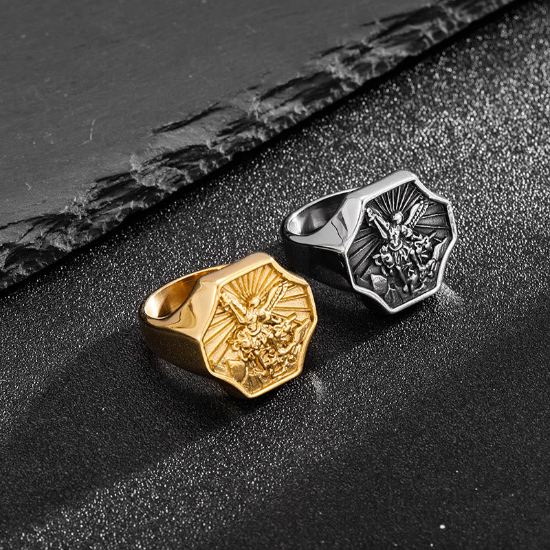 Anello esclusivo dell'Arcangelo San Michele realizzato da Christianartworkshop - Espressione della fede quotidiana  - Argento - US8 - image 0