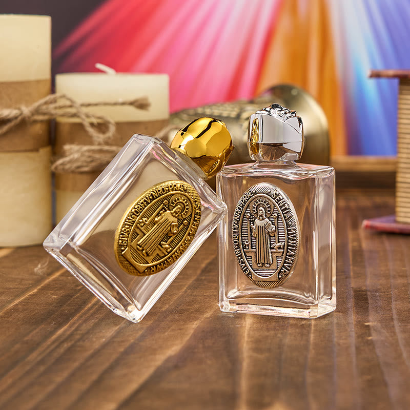 Bottiglia per l'acqua santa di San Benedetto realizzata artigianalmente Christianartworkshop - Un contenitore di benedizione e protezione - Argento (solo bottiglia) - image 0