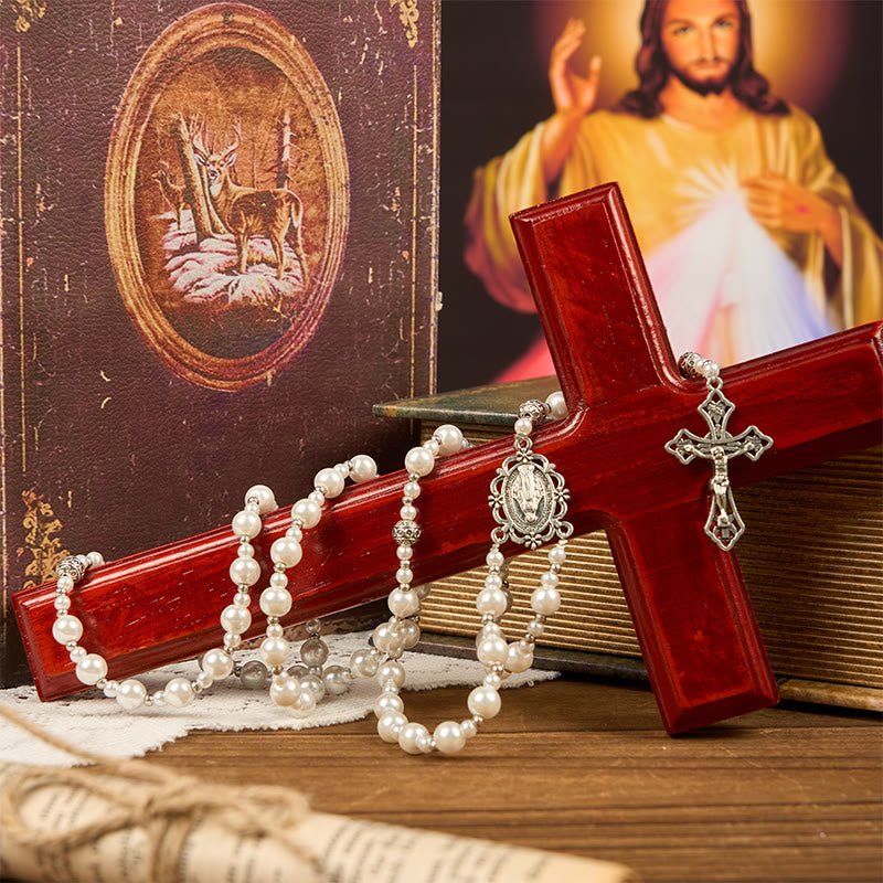 Christianartworkshop Medaglia Miracolosa e Crocifisso di Perle Bianche da 4 mm Rosario - image 8