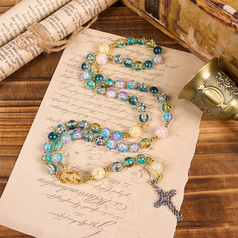 Rosario con medaglia miracolosa e croce celtica in lega di vetro multicolore rotonda da 8 mm Christianartworkshop - Medaglia miracolosa e croce celtica - image 0