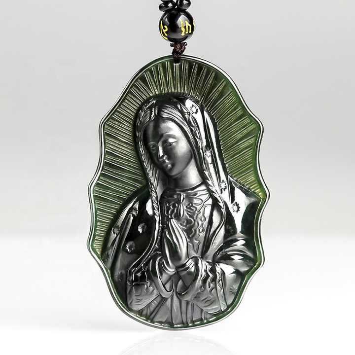 Christianartworkshop Collana di giada nera Hetian di Nostra Signora di Guadalupe - Un emblema di sacra devozione - Nostra Signora di Guadalupe - image 0