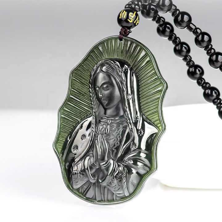 Christianartworkshop Collana di giada nera Hetian di Nostra Signora di Guadalupe - Un emblema di sacra devozione - image 1