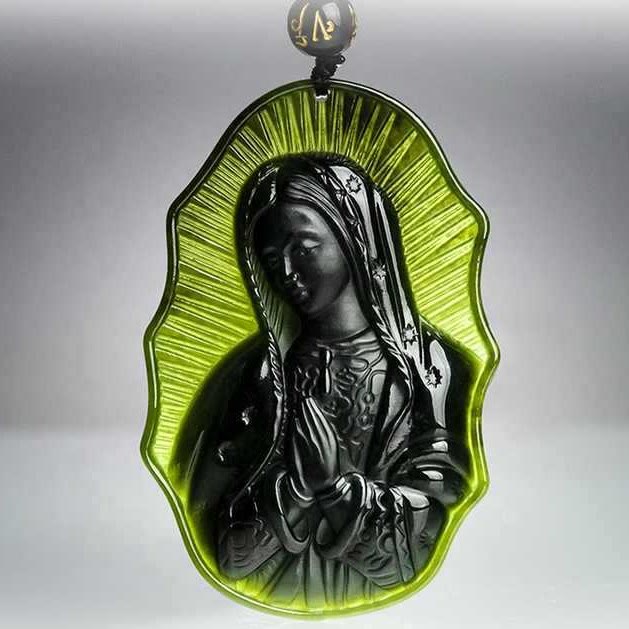 Christianartworkshop Collana di giada nera Hetian di Nostra Signora di Guadalupe - Un emblema di sacra devozione - image 2