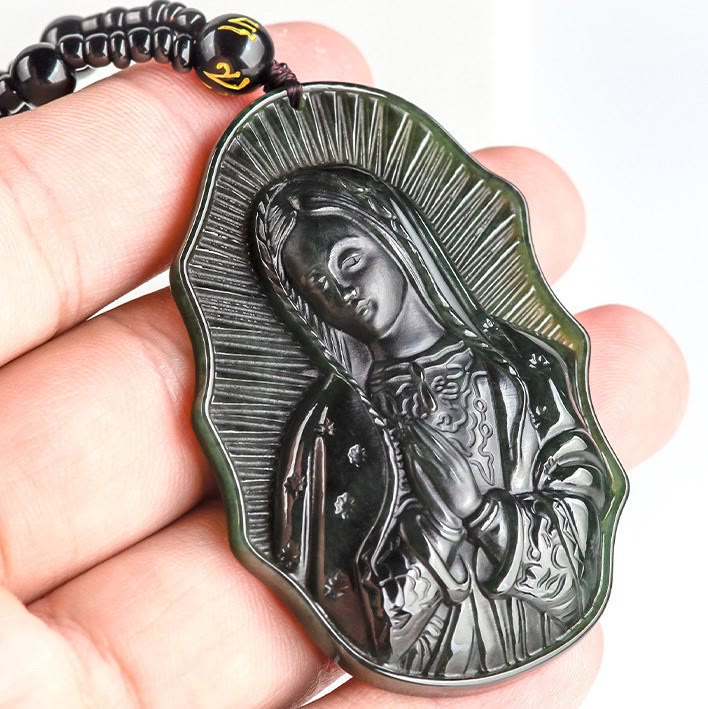 Christianartworkshop Collana di giada nera Hetian di Nostra Signora di Guadalupe - Un emblema di sacra devozione - image 3