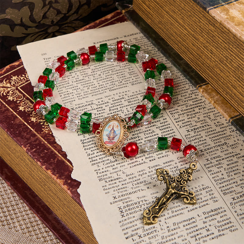 Christianartworkshop Nostra Signora di Guadalupe e Crocifisso di Rosario fatto a mano con perline tricolori da 8 mm - Nostra Signora di Guadalupe e Crocifisso - image 0