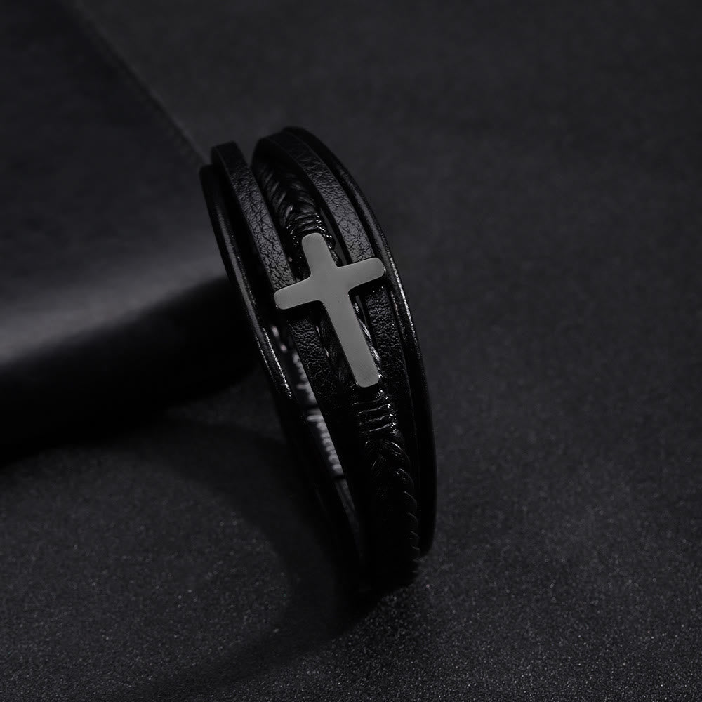 Bracciale con fascia a forma di croce in pelle nera Christianartworkshop - 9'' - image 0