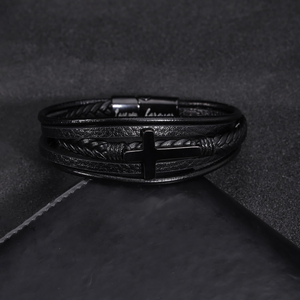 Bracciale con fascia a forma di croce in pelle nera Christianartworkshop - image 1