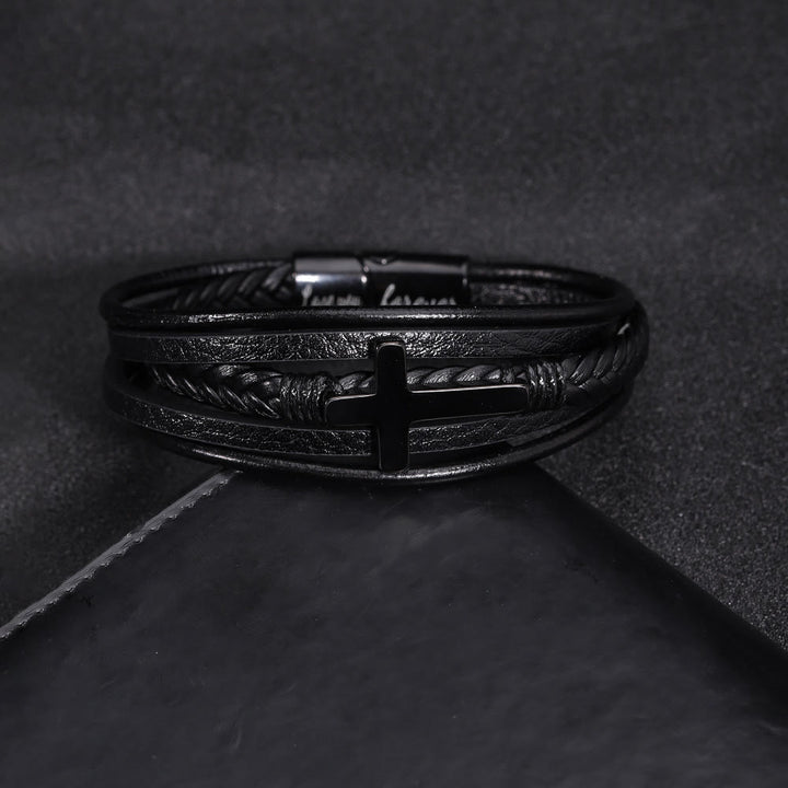 Bracciale con fascia a forma di croce in pelle nera Christianartworkshop - image 1