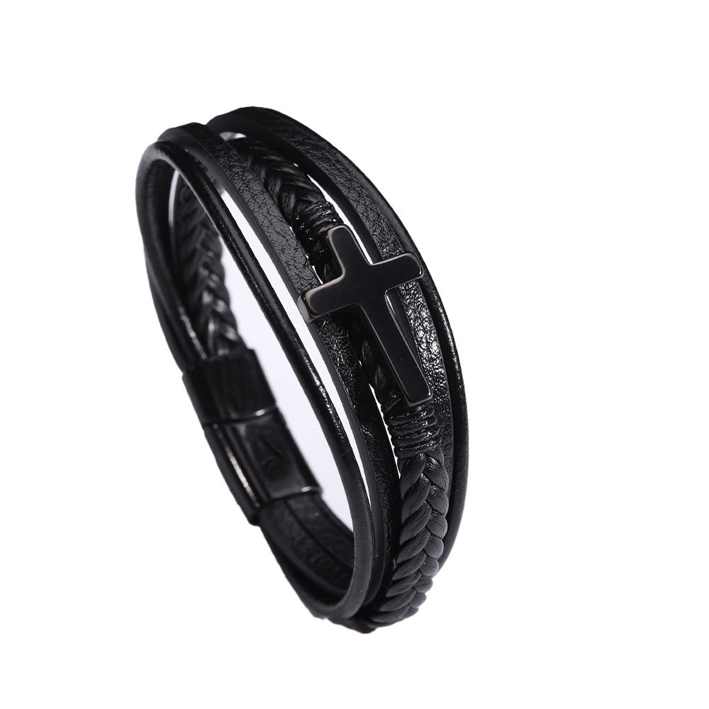 Bracciale con fascia a forma di croce in pelle nera Christianartworkshop - image 4