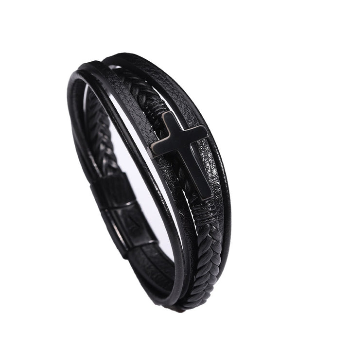 Bracciale con fascia a forma di croce in pelle nera Christianartworkshop - image 4