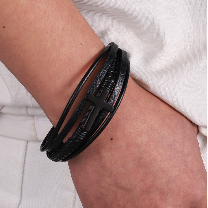 Bracciale con fascia a forma di croce in pelle nera Christianartworkshop - image 2