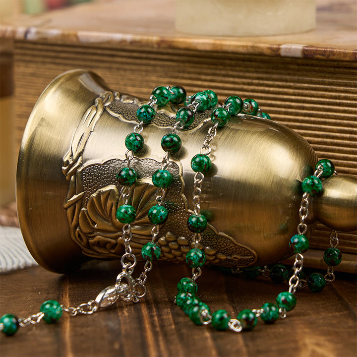 Christianartworkshop Rosario di preghiera con perline di vetro verde da 6 mm raffiguranti la Madonna e il Crocifisso - image 4