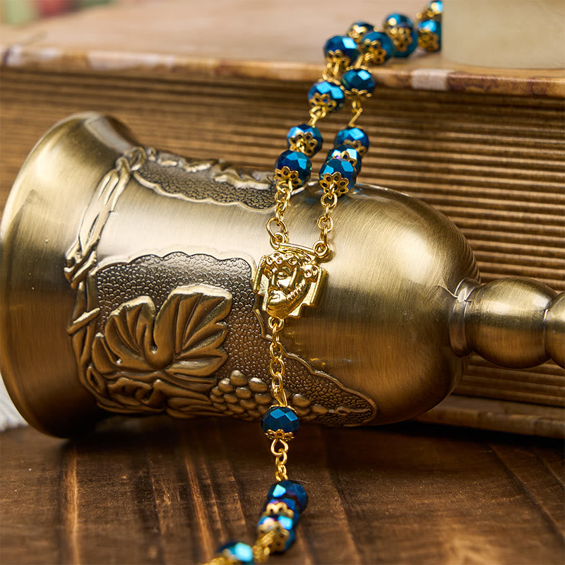 Christianartworkshop Icona di Gesù e Crocifisso di perline di cristallo blu reale da 8 mm Rosario di preghiera - image 3