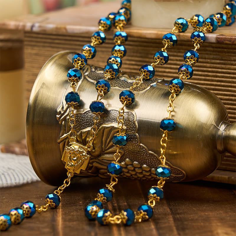 Christianartworkshop Icona di Gesù e Crocifisso di perline di cristallo blu reale da 8 mm Rosario di preghiera - image 2