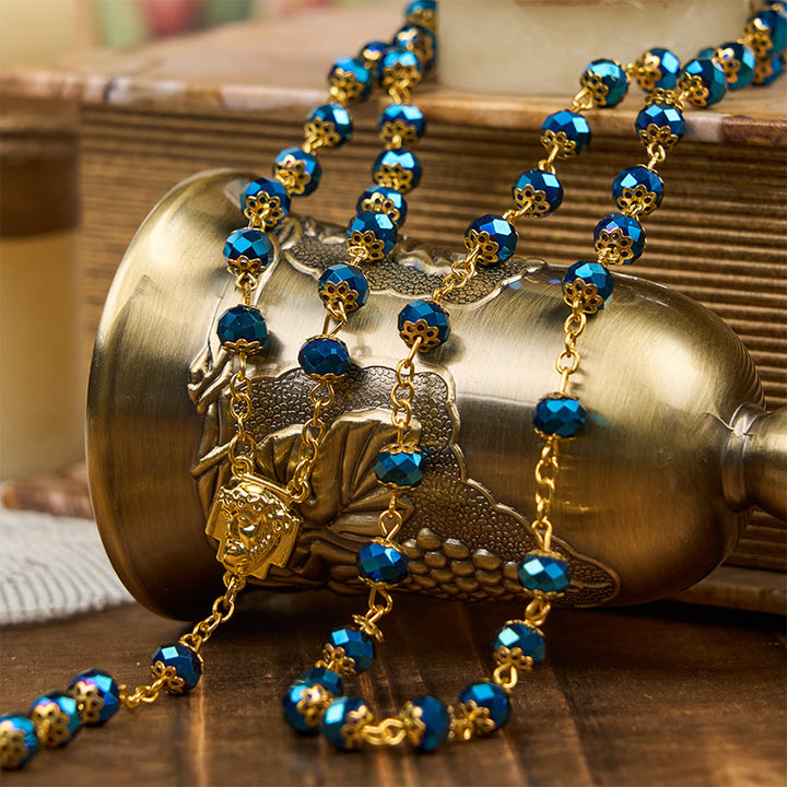 Christianartworkshop Icona di Gesù e Crocifisso di perline di cristallo blu reale da 8 mm Rosario di preghiera - image 2