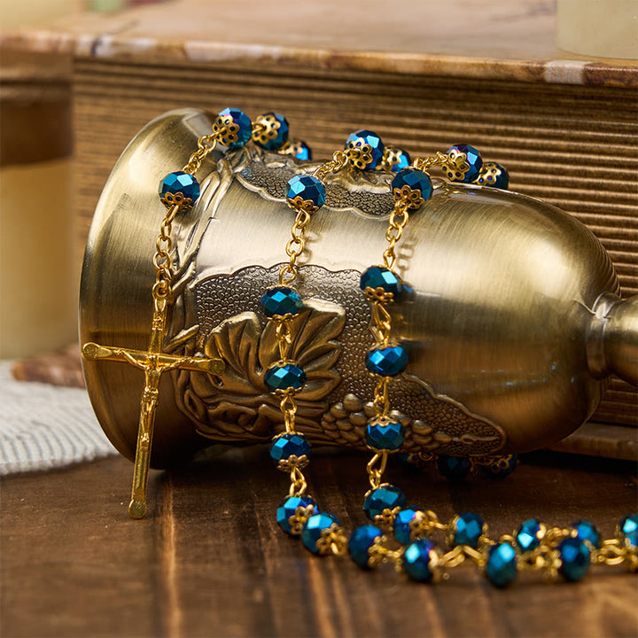 Christianartworkshop Icona di Gesù e Crocifisso di perline di cristallo blu reale da 8 mm Rosario di preghiera - image 1