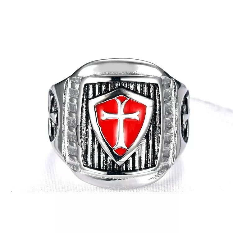 Christianartworkshop Anello con croce e scudo templare - Un emblema sacro di valore e fede - image 5