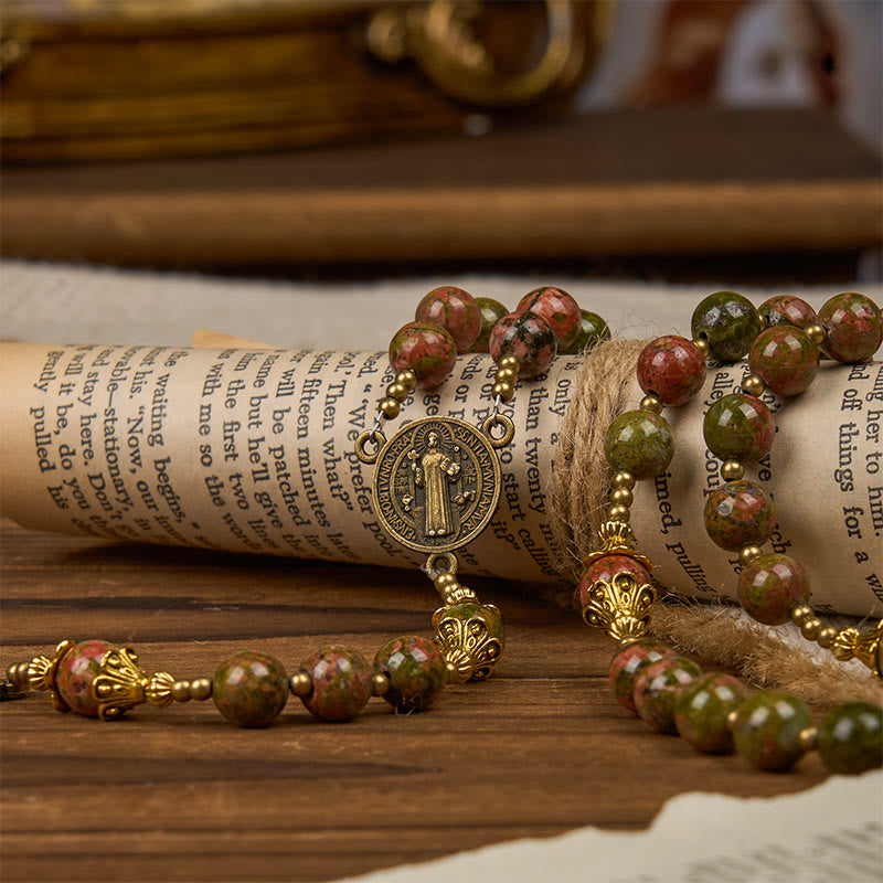 Christianartworkshop Gesù è il dono: rosario in pietra di crisocolla fatto a mano con carta regalo - image 12