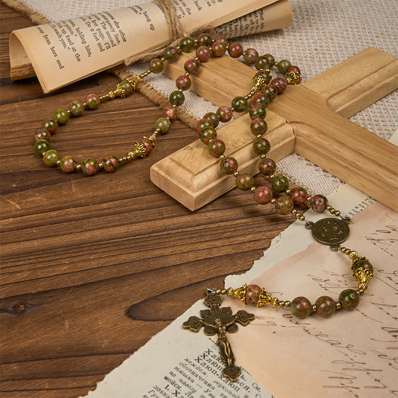 Christianartworkshop Rosario di San Benedetto e Crocifisso in pietra di crisocolla da 8 mm fatto a mano - Realizzato in esclusiva per la preghiera sacra - image 13