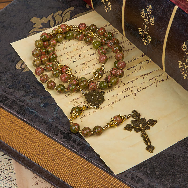 Christianartworkshop Gesù è il dono: rosario in pietra di crisocolla fatto a mano con carta regalo - image 10