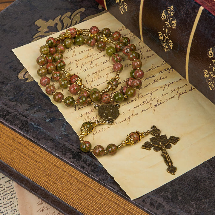 Christianartworkshop Gesù è il dono: rosario in pietra di crisocolla fatto a mano con carta regalo - image 10