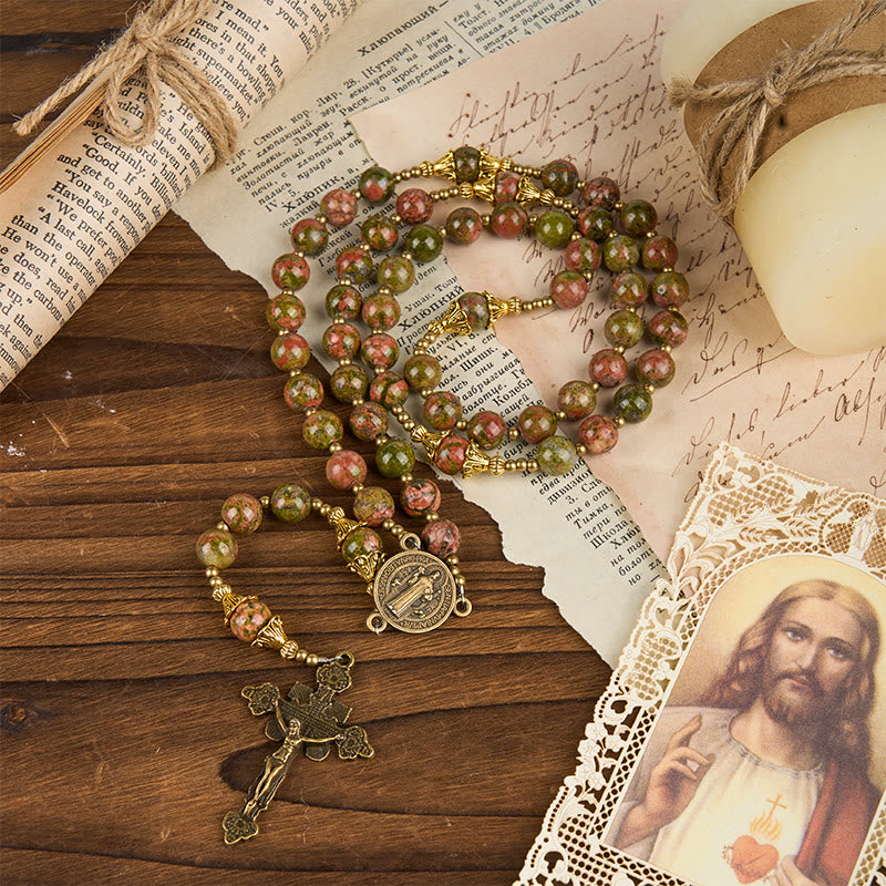 Christianartworkshop Gesù è il dono: rosario in pietra di crisocolla fatto a mano con carta regalo - image 11