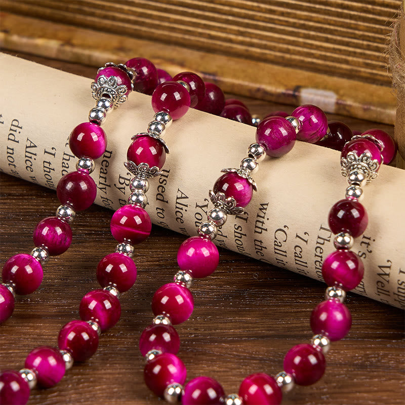 Christianartworkshop Medaglia miracolosa e crocifisso di perle di pietra preziosa occhio di tigre rosa da 8 mm Rosario - image 3