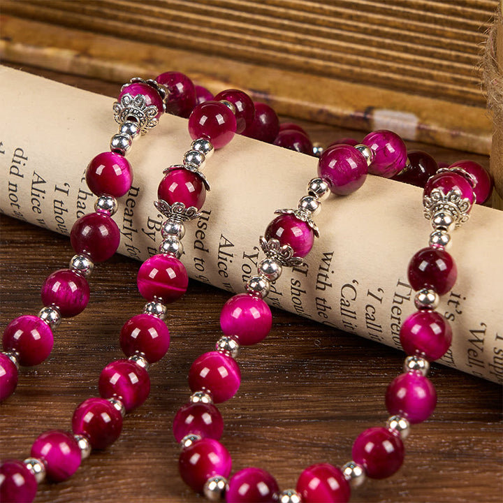 Christianartworkshop Medaglia miracolosa e crocifisso di perle di pietra preziosa occhio di tigre rosa da 8 mm Rosario - image 3