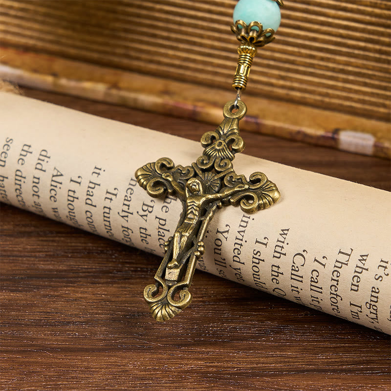 Rosario in amazzonite opaca da 8 mm fatto a mano Christianartworkshop - Un pezzo di devozione senza tempo - image 9