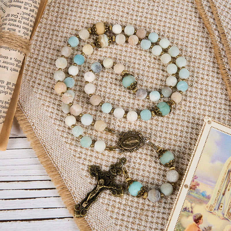 Rosario in amazzonite opaca da 8 mm fatto a mano Christianartworkshop - Un pezzo di devozione senza tempo - image 7