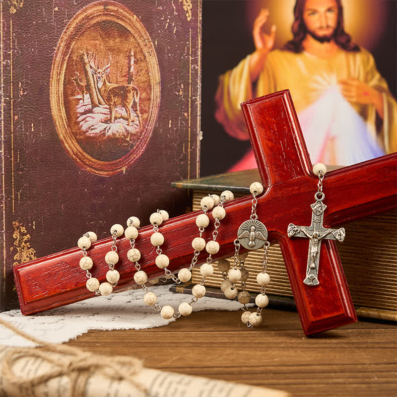 Christianartworkshop Medaglia miracolosa e crocifisso di rosari in pino bianco da 8 mm - image 4