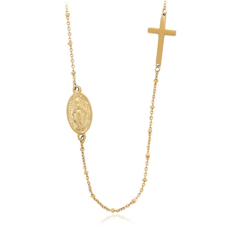 Christianartworkshop Elegante collana con medaglia miracolosa color oro e ciondolo a croce semplice - Medaglia e Croce Miracolose - image 0